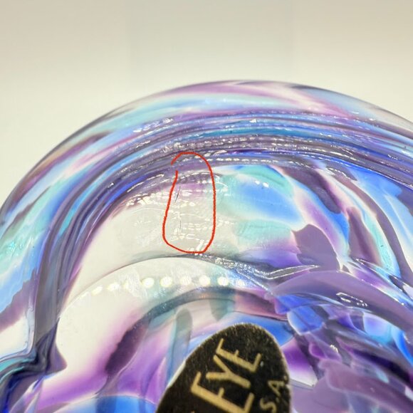 Purple Blue Swirl Glass Eye Studio Hand-Blown Glass Heart Ring Holder Seattle 3" - Picture 11 of 15